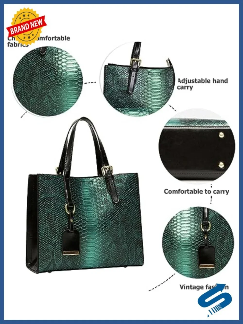 Crocodile Pattern Satchel Handbags Set PU Faux Leather Tote Clutch Wristlet